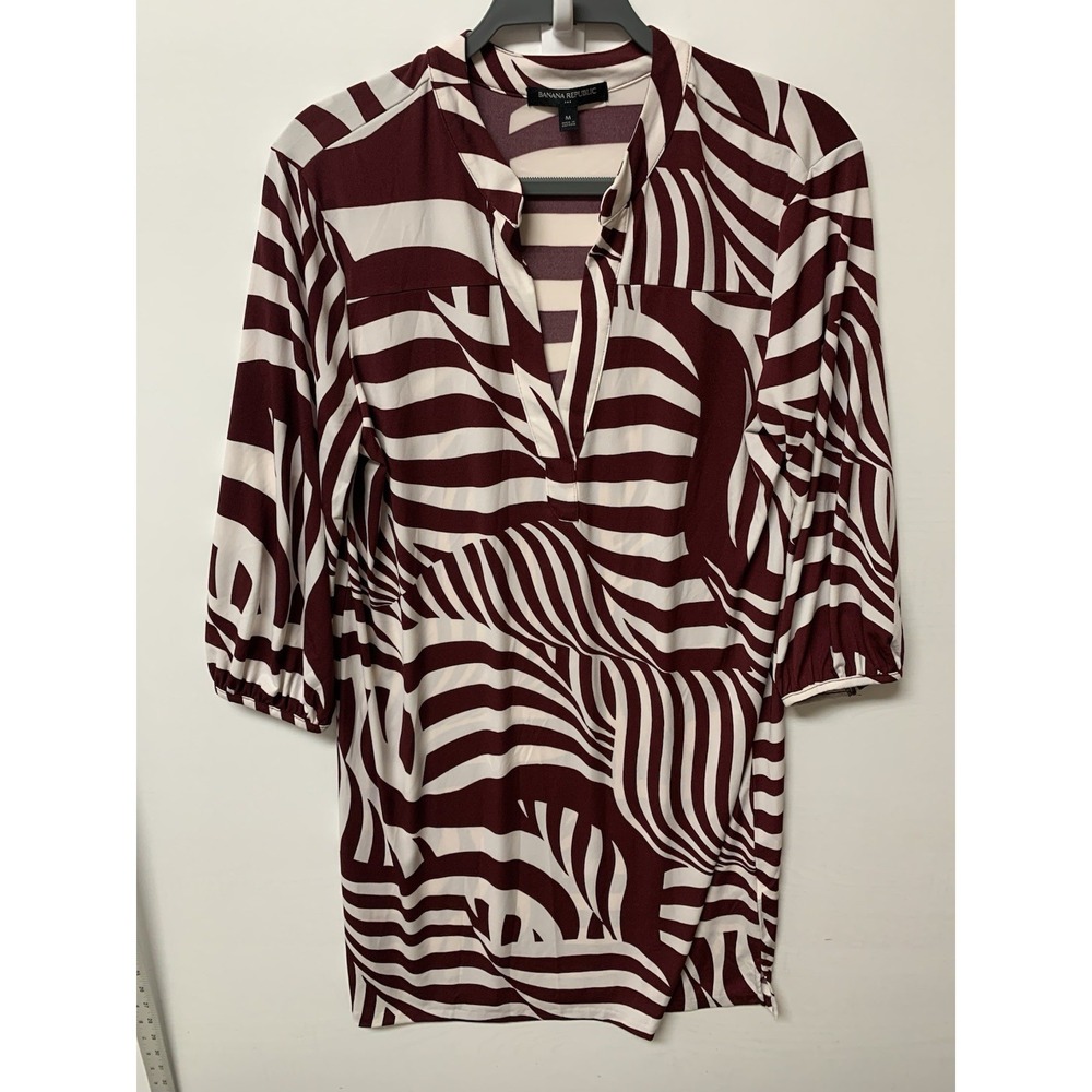 Banana Republic Red & White 3/4 Sleeve Shift Dress Size Medium Striped